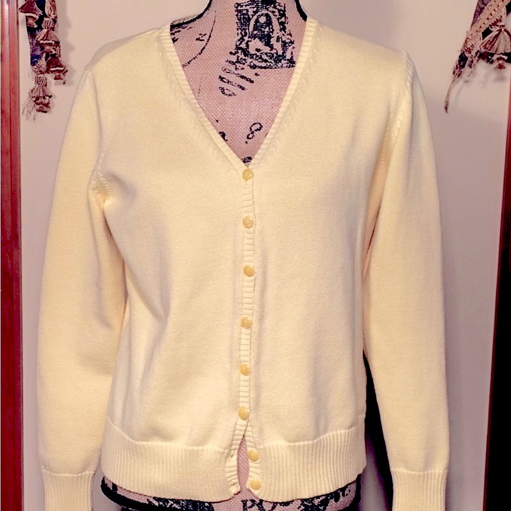Eddie Bauer Pale Yellow Button Up Cardigan Size L